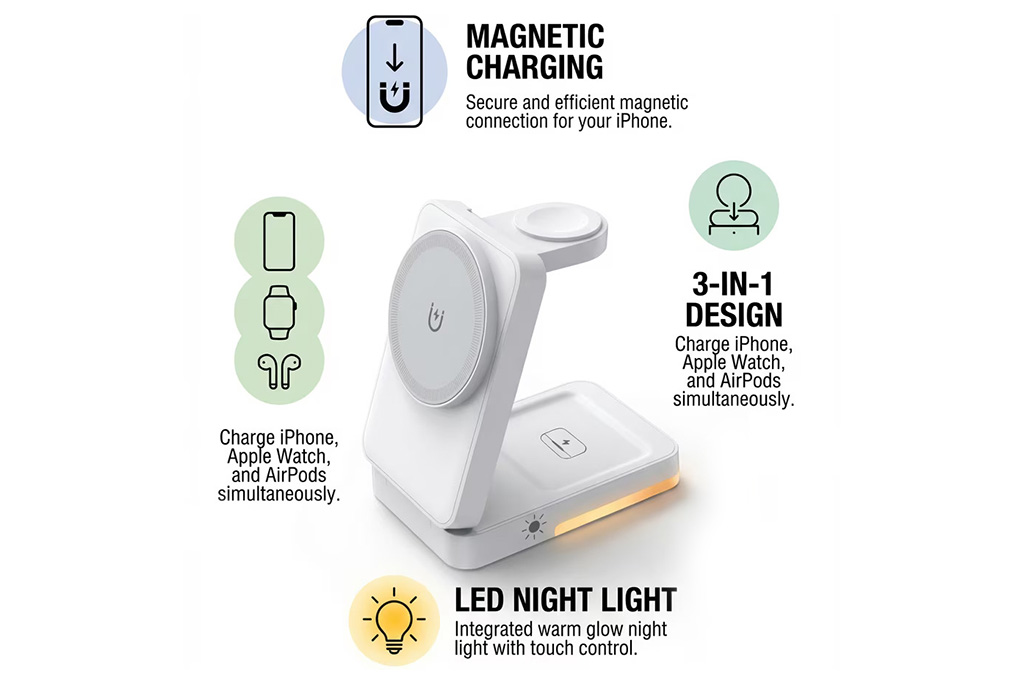 Foldable Magnetic 3-in-1 Wireless Charging Station - 图片 3